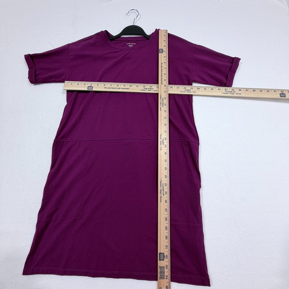EILEEN FISHER Organic-Cotton Round-Neck T-Shirt Dress Purple Pockets Petite S - Picture 6 of 6